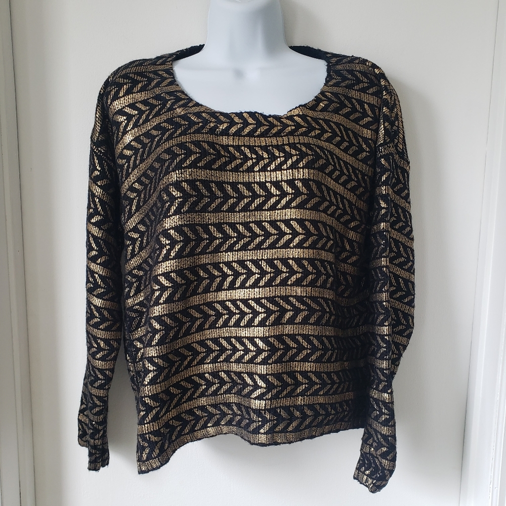 Black and gold cowl neck knit sweater